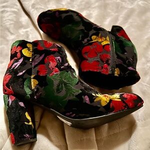 Colorful Floral Velvet Ankle Booties